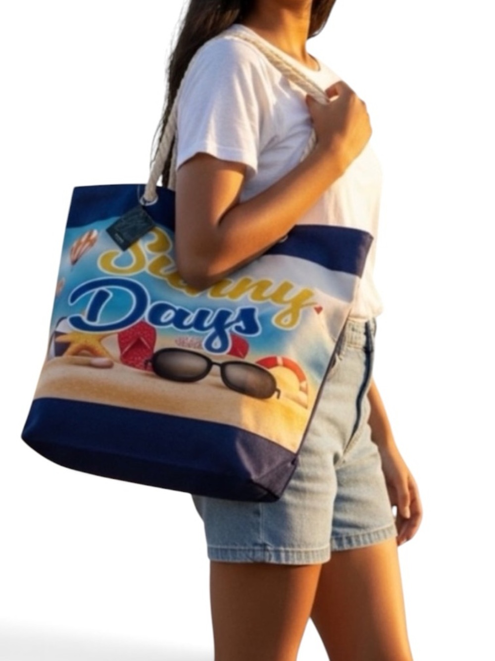 NWT Cindy Claire Beach Bag Tote Sunny Days Braided  Rope Handle Zipper